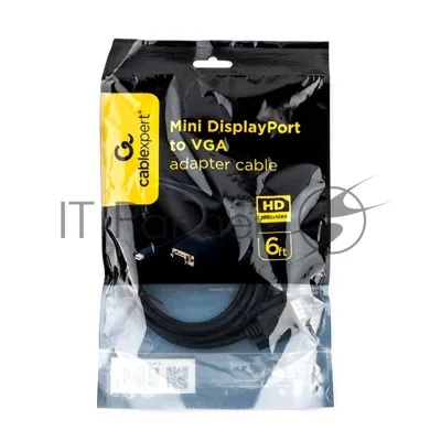 Кабель Cablexpert mDP-VGA, 20M/15M, 1.8м, черный, позол.разъемы, пакет (CC-mDPM-VGAM-6)