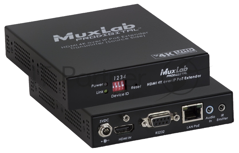 Передатчик-энкодер MuxLab 500759-TX 4K Over IP, сжатие JPEG2000, с PoE, с функцией видеостены