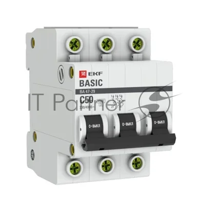 Выключатель автоматический EKF mcb4729-3-50C 3P 50А (C) 4,5кА ВА 47-29 Basic