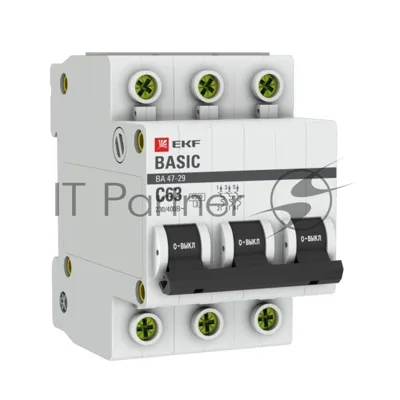 Выключатель автоматический EKF mcb4729-3-63C 3P 63А (C) 4,5кА ВА 47-29 Basic
