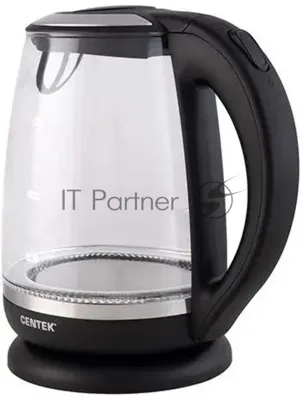 Электрочайник Centek CT-0015 черный/прозрачный, 2.0 л, 2200 Вт, скрытый нагревательный элемент