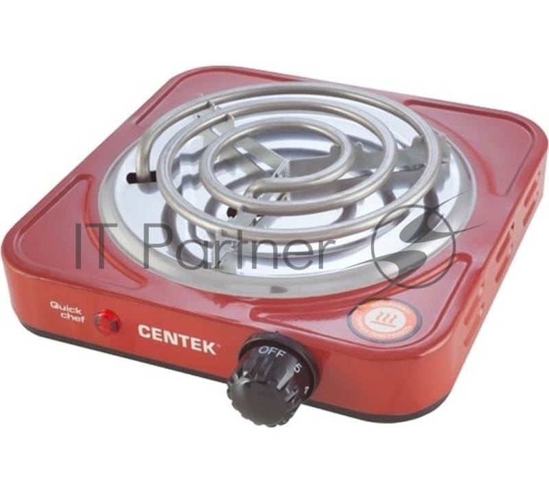 Плита настольная электрическая Centek CT-1508 красный, 1 кВт, ТЭН, конфорки - 1, эмаль, поворотные переключатели