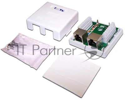 Настенная розетка, 2 порта RJ-45 категории 5е, STP, белая