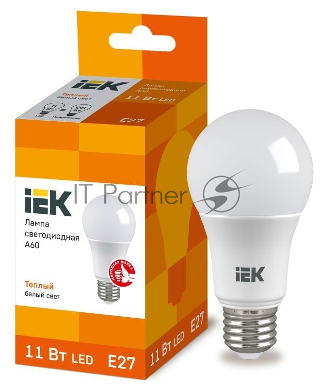 Лампа светодиодная IEK LLE-A60-11-230-30-E27 ECO A60 11Вт грушевидная 3000К теплый белый E27 990лм 230-240В