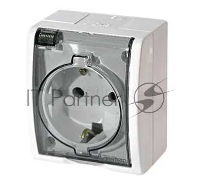 Розетка 1-м ОП Simon15 с защ. крышкой с заземл. IP54 белый Simon 1594445-030