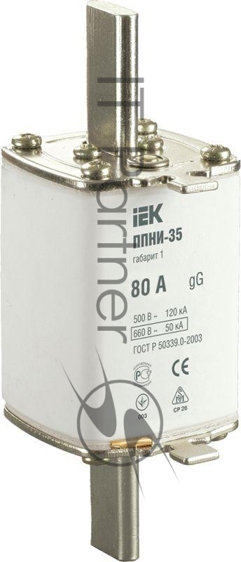 Вставка плавкая ППНИ-35 80А габарит 1 IEK DPP30-080