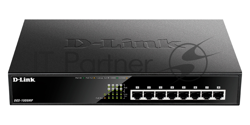 Коммутатор D-Link DGS-1008MP/B1A, 8×1 Гбит/с, неуправляемый