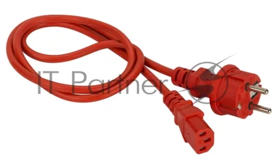 Шнур питания Lanmaster C13-Schuko прямая, 3х0.75, 220В, 10А, красный, 2 метра