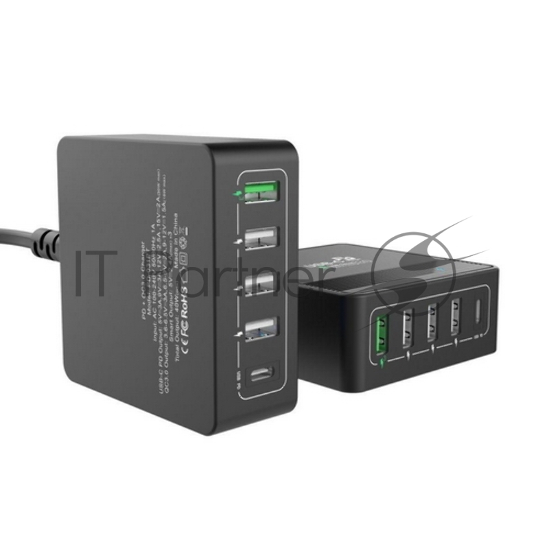 Сетевое зарядное устройство ACD-P605U-V1B 60Вт, 5xUSB 1PD+1QC+3Smart, 3.6~20В/3А RTL