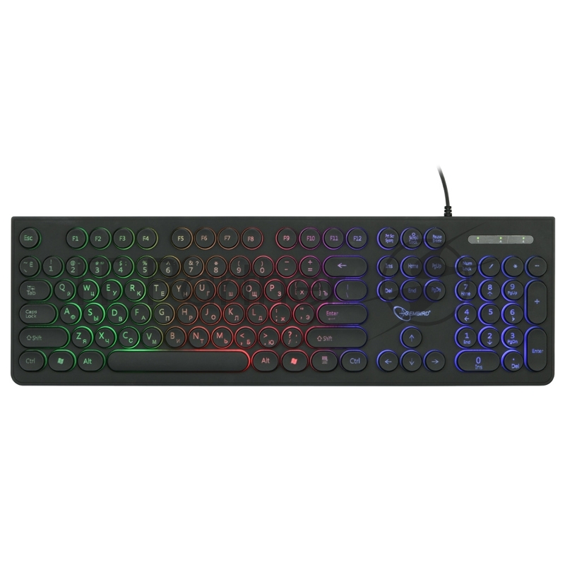 Клавиатура с подсветкой Gembird KB-240L, USB, черный, 104 клавиши, подсветка Rainbow, круглые клавиши, кабель 1.5м